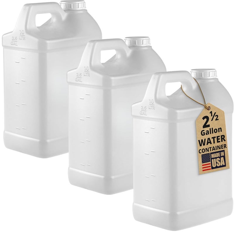 kitchentoolz 3‑Pack 2.5 Gallon Water Container Jugs – HDPE Carboy with Screw Caps & Top Handles – Heavy-Duty Water Storage – Made in USA - Image 1